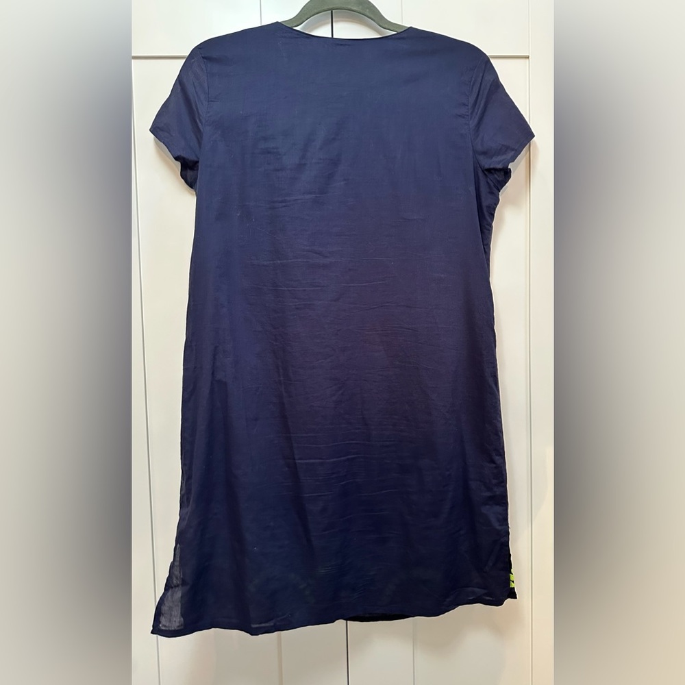 Beaded and Embroidered Accent Miami Tunic Dress Navy Blue and Line Green Sz S/M - Picture 2 of 5